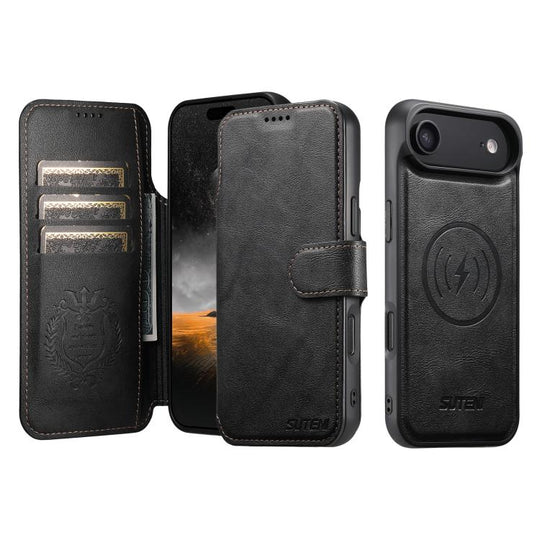 For iPhone 17 Air Suteni Q05 2-in-1 Multi-function Detachable Wallet MagSafe Phone Case(Black)