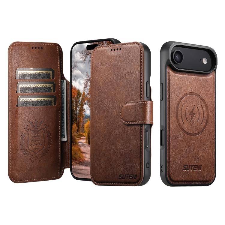 For iPhone 17 Air Suteni Q05 2-in-1 Multi-function Detachable Wallet MagSafe Phone Case(Brown) - iPhone 17 Air Cases by Suteni | Online Shopping UK | buy2fix