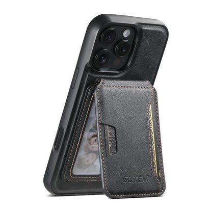 For iPhone 16 Pro Max Suteni M3 Card Bag MagSafe Cowhide Texture Leather Phone Case(Black) - iPhone 16 Pro Max Cases by Suteni | Online Shopping UK | buy2fix