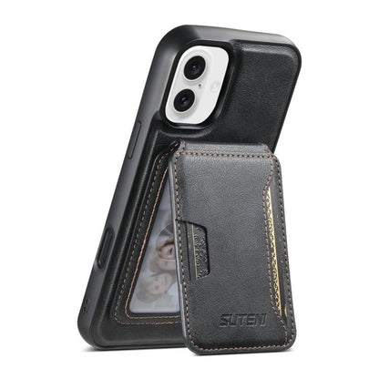 For iPhone 16 Suteni M3 Card Bag MagSafe Cowhide Texture Leather Phone Case(Black) - iPhone 16 Cases by Suteni | Online Shopping UK | buy2fix