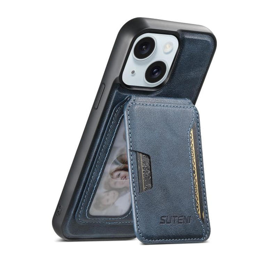 For iPhone 15 Plus Suteni M3 Card Bag MagSafe Cowhide Texture Leather Phone Case(Blue) - iPhone 15 Plus Cases by Suteni | Online Shopping UK | buy2fix