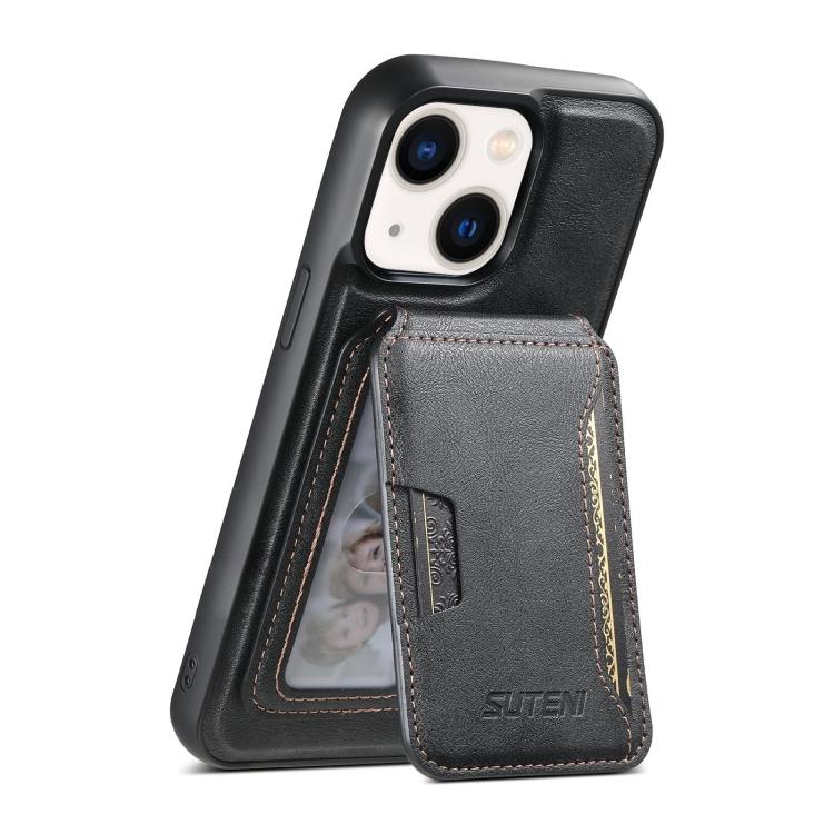 For iPhone 14 Suteni M3 Card Bag MagSafe Cowhide Texture Leather Phone Case(Black) - iPhone 14 Cases by Suteni | Online Shopping UK | buy2fix