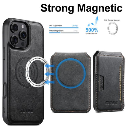 For iPhone 14 Pro Suteni M3 Card Bag MagSafe Cowhide Texture Leather Phone Case(Black) - iPhone 14 Pro Cases by Suteni | Online Shopping UK | buy2fix