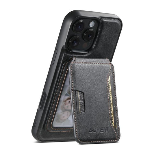 For iPhone 14 Pro Max Suteni M3 Card Bag MagSafe Cowhide Texture Leather Phone Case(Black) - iPhone 14 Pro Max Cases by Suteni | Online Shopping UK | buy2fix
