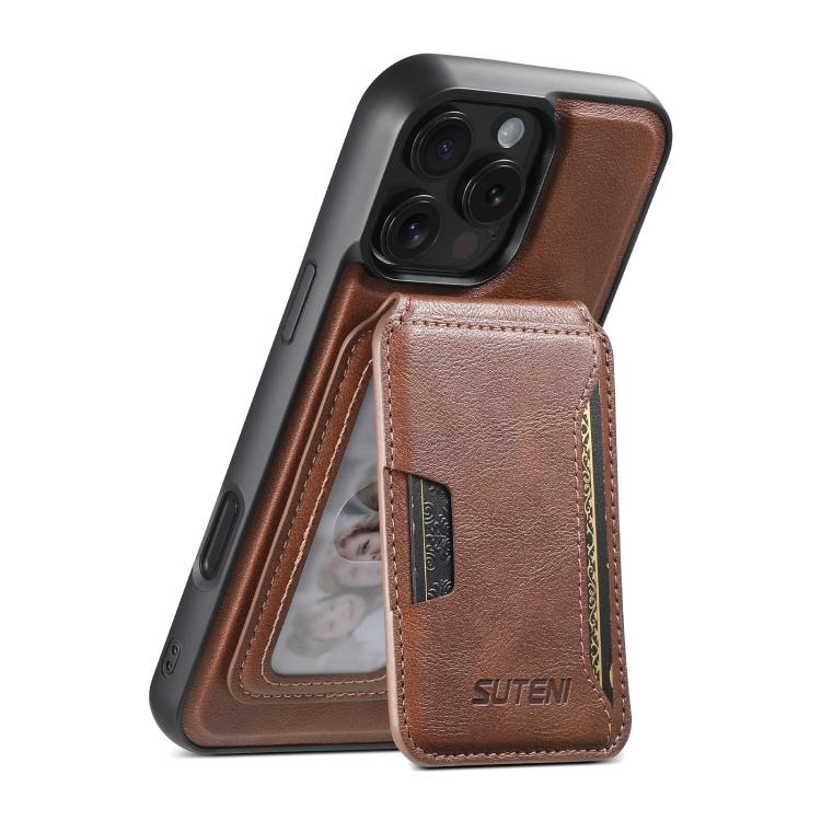For iPhone 14 Pro Max Suteni M3 Card Bag MagSafe Cowhide Texture Leather Phone Case(Brown) - iPhone 14 Pro Max Cases by Suteni | Online Shopping UK | buy2fix