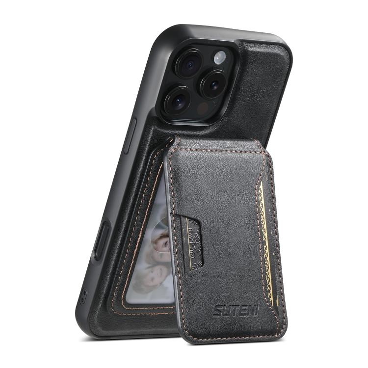 For iPhone 13 Pro Max Suteni M3 Card Bag MagSafe Cowhide Texture Leather Phone Case(Black) - iPhone 13 Pro Max Cases by Suteni | Online Shopping UK | buy2fix
