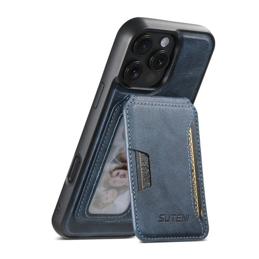 For iPhone 13 Pro Max Suteni M3 Card Bag MagSafe Cowhide Texture Leather Phone Case(Blue) - iPhone 13 Pro Max Cases by Suteni | Online Shopping UK | buy2fix