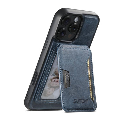 For iPhone 12 Pro Max Suteni M3 Card Bag MagSafe Cowhide Texture Leather Phone Case(Blue) - iPhone 12 Pro Max Cases by Suteni | Online Shopping UK | buy2fix