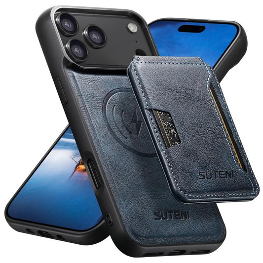 For iPhone 17 Pro Max Suteni M3 Card Bag MagSafe Cowhide Texture Leather Phone Case(Blue) - iPhone 17 Pro Max Cases by Suteni | Online Shopping UK | buy2fix