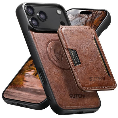 For iPhone 17 Pro Suteni M3 Card Bag MagSafe Cowhide Texture Leather Phone Case(Brown) - iPhone 17 Pro Cases by Suteni | Online Shopping UK | buy2fix