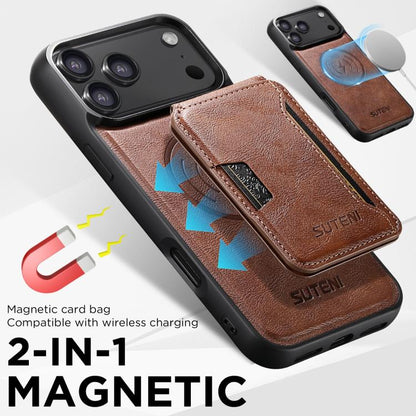 For iPhone 17 Pro Suteni M3 Card Bag MagSafe Cowhide Texture Leather Phone Case(Brown) - iPhone 17 Pro Cases by Suteni | Online Shopping UK | buy2fix