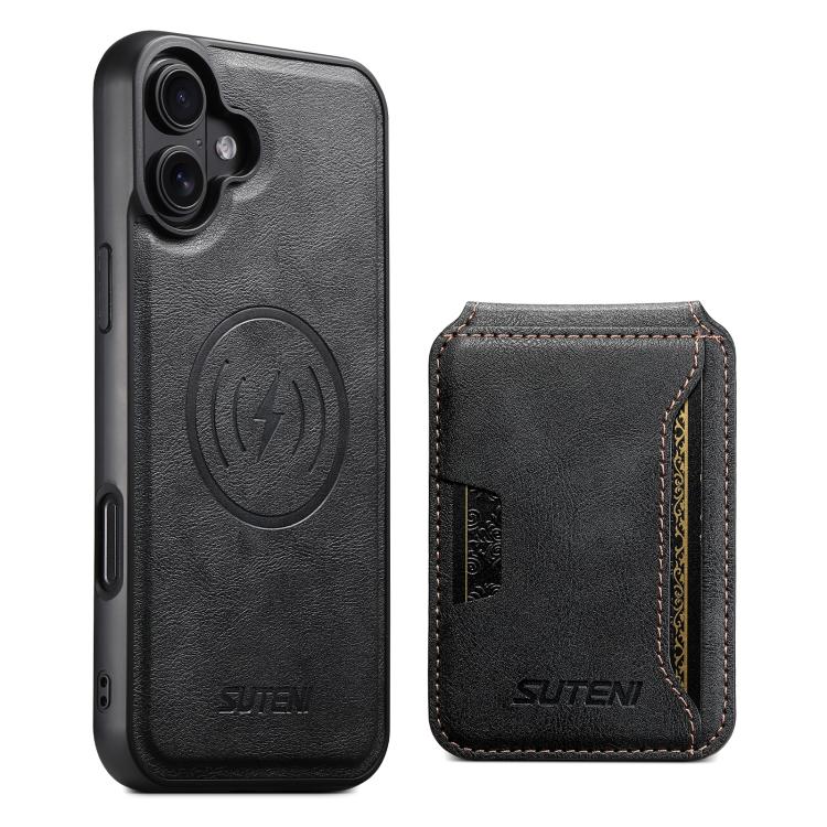 For iPhone 17 Suteni M3 Card Bag MagSafe Cowhide Texture Leather Phone Case(Black) - iPhone 17 Cases by Suteni | Online Shopping UK | buy2fix