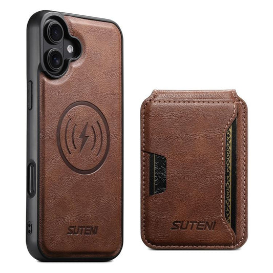 For iPhone 17 Suteni M3 Card Bag MagSafe Cowhide Texture Leather Phone Case(Brown) - iPhone 17 Cases by Suteni | Online Shopping UK | buy2fix