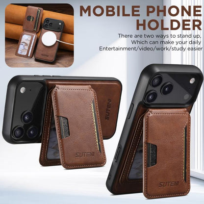 For iPhone 17 Suteni M3 Card Bag MagSafe Cowhide Texture Leather Phone Case(Brown) - iPhone 17 Cases by Suteni | Online Shopping UK | buy2fix
