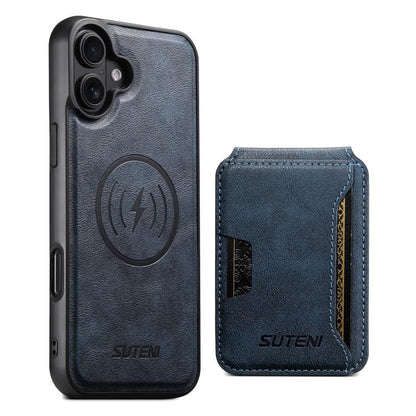 For iPhone 17 Suteni M3 Card Bag MagSafe Cowhide Texture Leather Phone Case(Blue) - iPhone 17 Cases by Suteni | Online Shopping UK | buy2fix