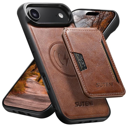 For iPhone Air Suteni M3 Card Bag MagSafe Cowhide Texture Leather Phone Case(Brown) - iPhone Air Cases by Suteni | Online Shopping UK | buy2fix