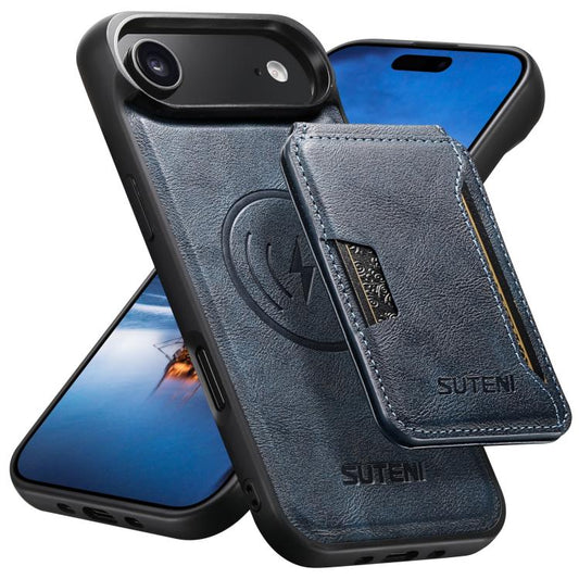 For iPhone Air Suteni M3 Card Bag MagSafe Cowhide Texture Leather Phone Case(Blue) - iPhone Air Cases by Suteni | Online Shopping UK | buy2fix