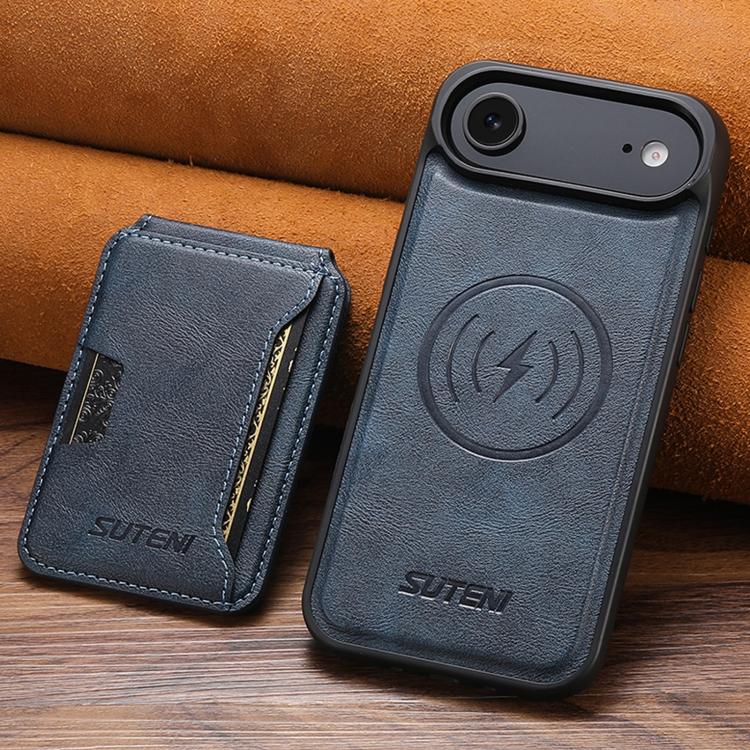 For iPhone Air Suteni M3 Card Bag MagSafe Cowhide Texture Leather Phone Case(Blue) - iPhone Air Cases by Suteni | Online Shopping UK | buy2fix
