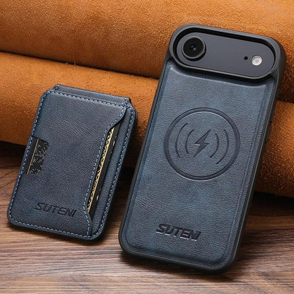 For iPhone Air Suteni M3 Card Bag MagSafe Cowhide Texture Leather Phone Case(Blue) - iPhone Air Cases by Suteni | Online Shopping UK | buy2fix