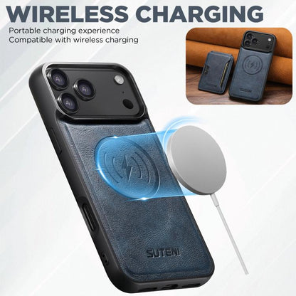 For iPhone Air Suteni M3 Card Bag MagSafe Cowhide Texture Leather Phone Case(Blue) - iPhone Air Cases by Suteni | Online Shopping UK | buy2fix