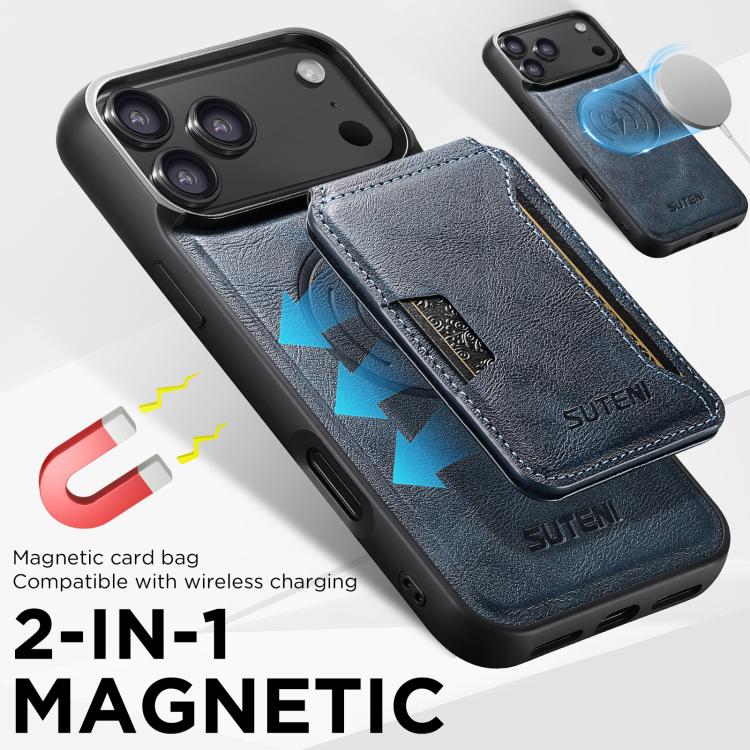 For iPhone Air Suteni M3 Card Bag MagSafe Cowhide Texture Leather Phone Case(Blue) - iPhone Air Cases by Suteni | Online Shopping UK | buy2fix