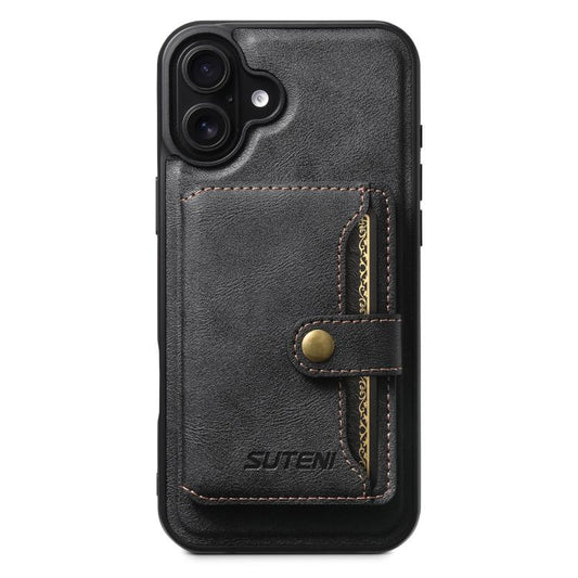 For iPhone 16 Suteni M4 Magnetic Card Bag MagSafe Leather Phone Case(Black) - iPhone 16 Cases by Suteni | Online Shopping UK | buy2fix