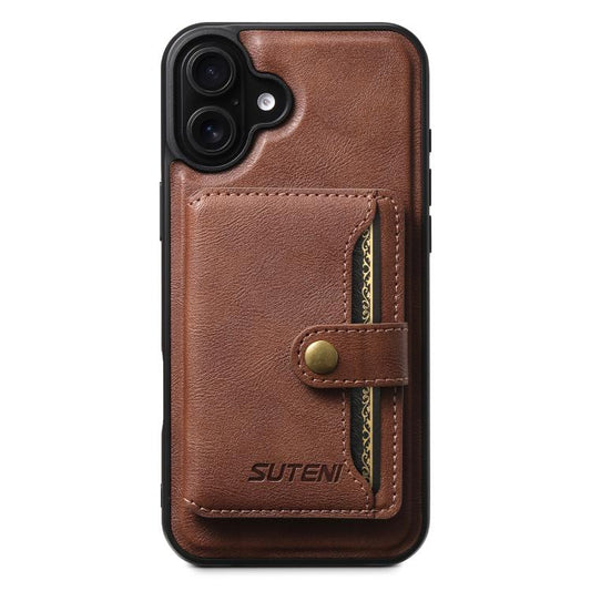 For iPhone 16 Suteni M4 Magnetic Card Bag MagSafe Leather Phone Case(Brown) - iPhone 16 Cases by Suteni | Online Shopping UK | buy2fix