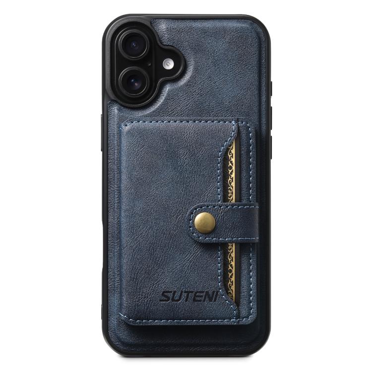 For iPhone 16 Suteni M4 Magnetic Card Bag MagSafe Leather Phone Case(Blue) - iPhone 16 Cases by Suteni | Online Shopping UK | buy2fix