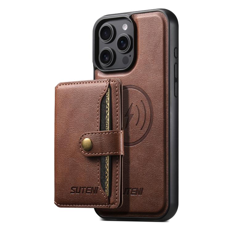 For iPhone 15 Pro Max Suteni M4 Magnetic Card Bag MagSafe Leather Phone Case(Brown) - iPhone 15 Pro Max Cases by Suteni | Online Shopping UK | buy2fix