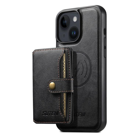 For iPhone 15 Plus Suteni M4 Magnetic Card Bag MagSafe Leather Phone Case(Black) - iPhone 15 Plus Cases by Suteni | Online Shopping UK | buy2fix