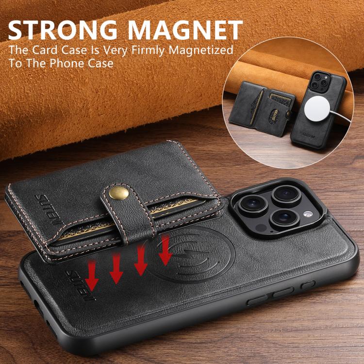 For iPhone 14 Pro Suteni M4 Magnetic Card Bag MagSafe Leather Phone Case(Black) - iPhone 14 Pro Cases by Suteni | Online Shopping UK | buy2fix