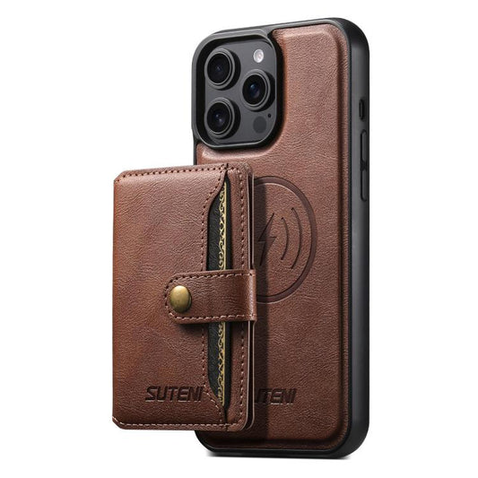 For iPhone 14 Pro Max Suteni M4 Magnetic Card Bag MagSafe Leather Phone Case(Brown) - iPhone 14 Pro Max Cases by Suteni | Online Shopping UK | buy2fix