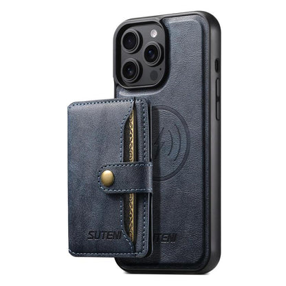 For iPhone 13 Pro Max Suteni M4 Magnetic Card Bag MagSafe Leather Phone Case(Blue) - iPhone 13 Pro Max Cases by Suteni | Online Shopping UK | buy2fix
