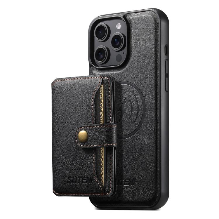 For iPhone 13 Pro Suteni M4 Magnetic Card Bag MagSafe Leather Phone Case(Black) - iPhone 13 Pro Cases by Suteni | Online Shopping UK | buy2fix