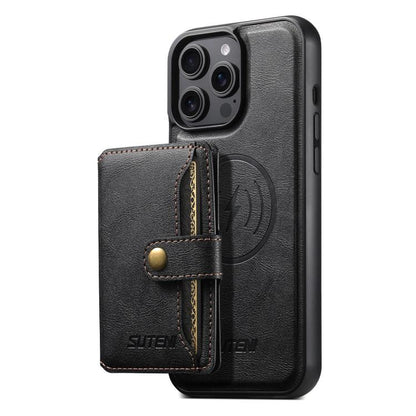 For iPhone 13 Pro Suteni M4 Magnetic Card Bag MagSafe Leather Phone Case(Black) - iPhone 13 Pro Cases by Suteni | Online Shopping UK | buy2fix