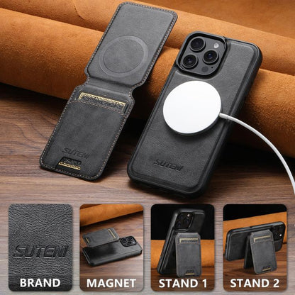 For iPhone 16 Pro Max Suteni M5 Magnetic Card Bag MagSafe Leather Phone Case(Black) - iPhone 16 Pro Max Cases by Suteni | Online Shopping UK | buy2fix