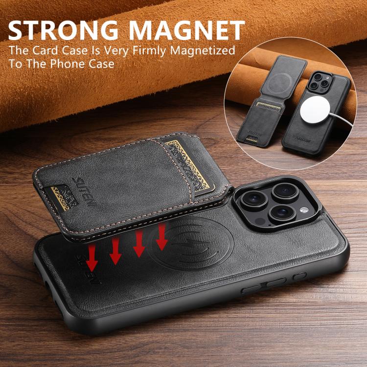 For iPhone 15 Pro Max Suteni M5 Magnetic Card Bag MagSafe Leather Phone Case(Black) - iPhone 15 Pro Max Cases by Suteni | Online Shopping UK | buy2fix