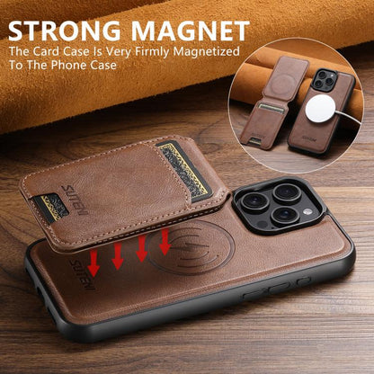For iPhone 14 Plus Suteni M5 Magnetic Card Bag MagSafe Leather Phone Case(Brown) - iPhone 14 Plus Cases by Suteni | Online Shopping UK | buy2fix