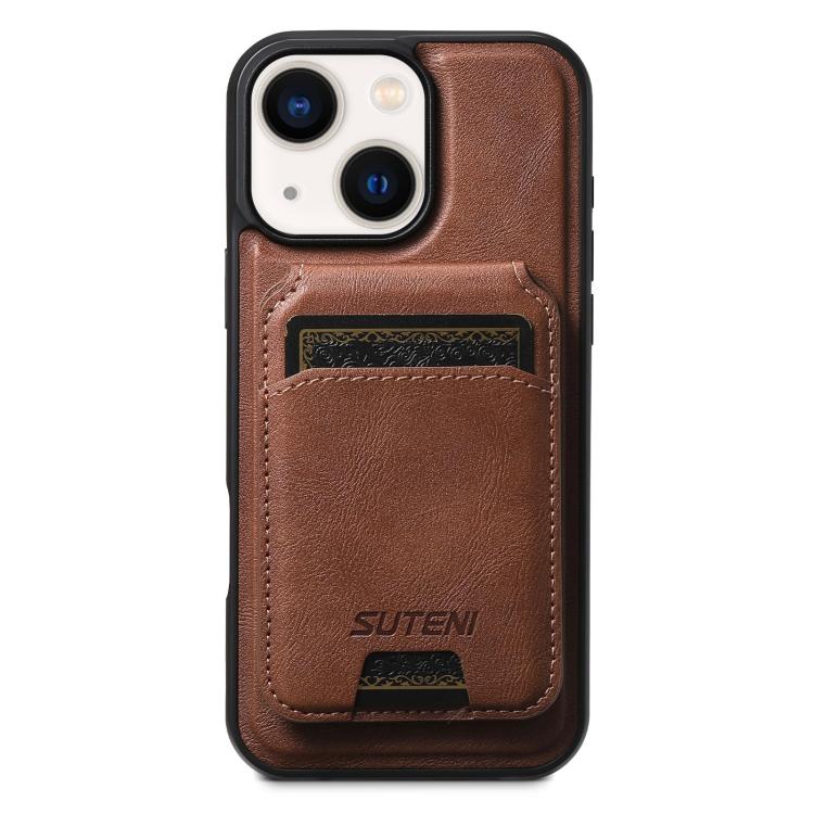 For iPhone 14 Plus Suteni M5 Magnetic Card Bag MagSafe Leather Phone Case(Brown) - iPhone 14 Plus Cases by Suteni | Online Shopping UK | buy2fix