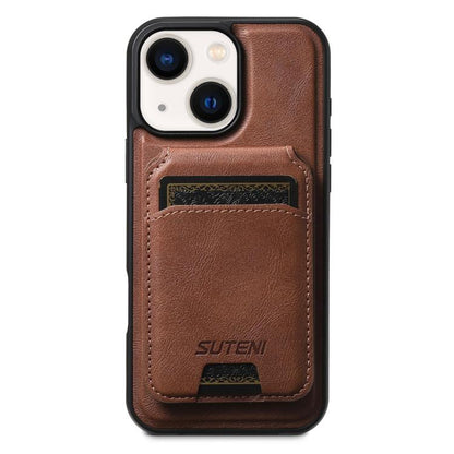 For iPhone 14 Suteni M5 Magnetic Card Bag MagSafe Leather Phone Case(Brown) - iPhone 14 Cases by Suteni | Online Shopping UK | buy2fix