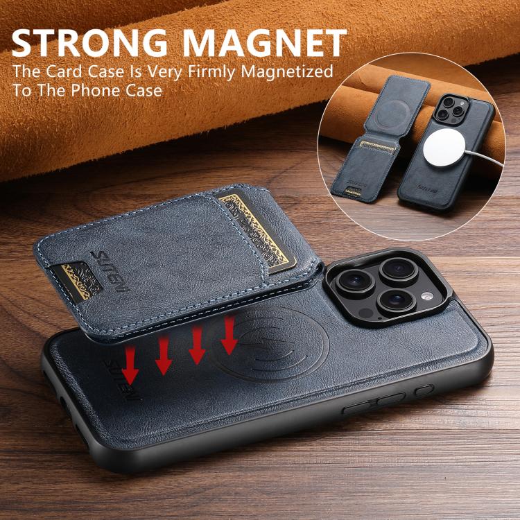 For iPhone 14 Pro Suteni M5 Magnetic Card Bag MagSafe Leather Phone Case(Blue) - iPhone 14 Pro Cases by Suteni | Online Shopping UK | buy2fix