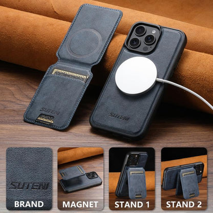 For iPhone 14 Pro Suteni M5 Magnetic Card Bag MagSafe Leather Phone Case(Blue) - iPhone 14 Pro Cases by Suteni | Online Shopping UK | buy2fix