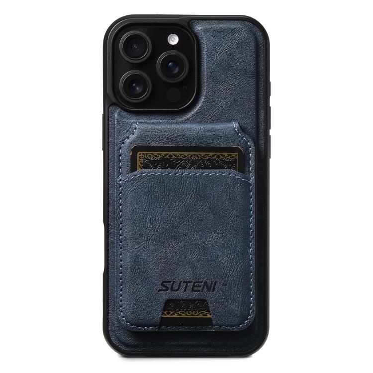For iPhone 14 Pro Suteni M5 Magnetic Card Bag MagSafe Leather Phone Case(Blue) - iPhone 14 Pro Cases by Suteni | Online Shopping UK | buy2fix