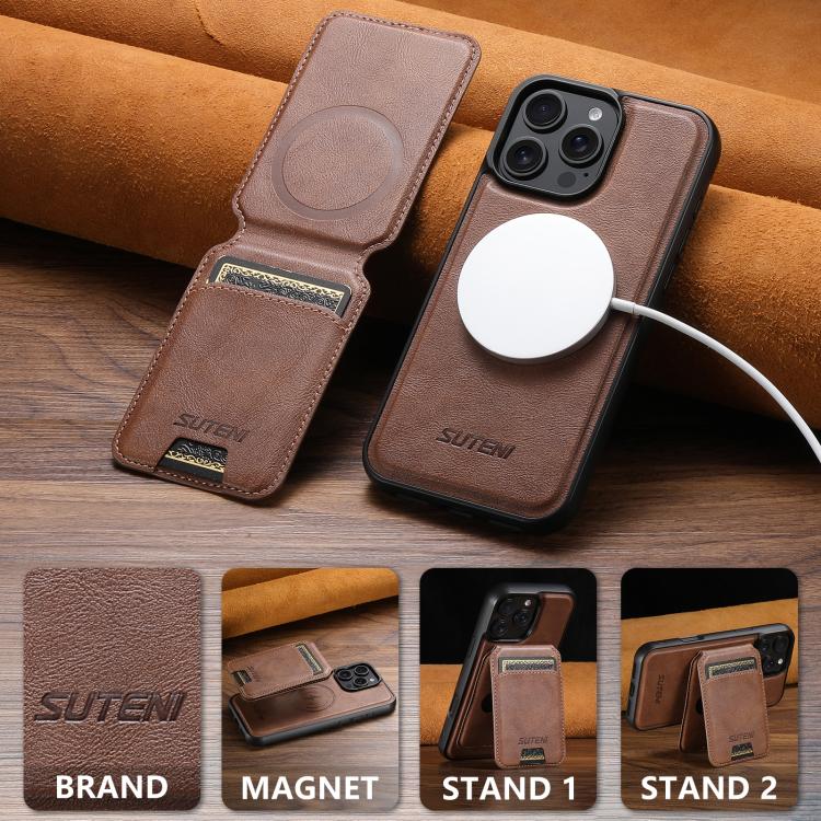 For iPhone 14 Pro Max Suteni M5 Magnetic Card Bag MagSafe Leather Phone Case(Brown) - iPhone 14 Pro Max Cases by Suteni | Online Shopping UK | buy2fix