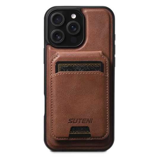 For iPhone 14 Pro Max Suteni M5 Magnetic Card Bag MagSafe Leather Phone Case(Brown) - iPhone 14 Pro Max Cases by Suteni | Online Shopping UK | buy2fix