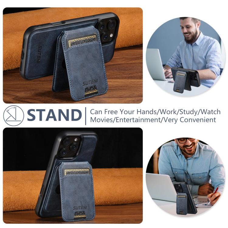 For iPhone 13 Suteni M5 Magnetic Card Bag MagSafe Leather Phone Case(Blue) - iPhone 13 Cases by Suteni | Online Shopping UK | buy2fix