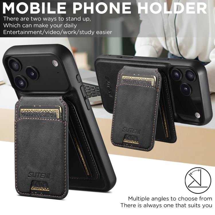 For iPhone 17 Pro Suteni M5 Magnetic Card Bag MagSafe Leather Phone Case(Black) - iPhone 17 Pro Cases by Suteni | Online Shopping UK | buy2fix