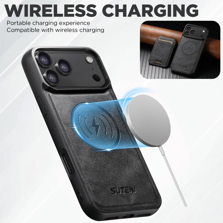 For iPhone 17 Pro Suteni M5 Magnetic Card Bag MagSafe Leather Phone Case(Black) - iPhone 17 Pro Cases by Suteni | Online Shopping UK | buy2fix