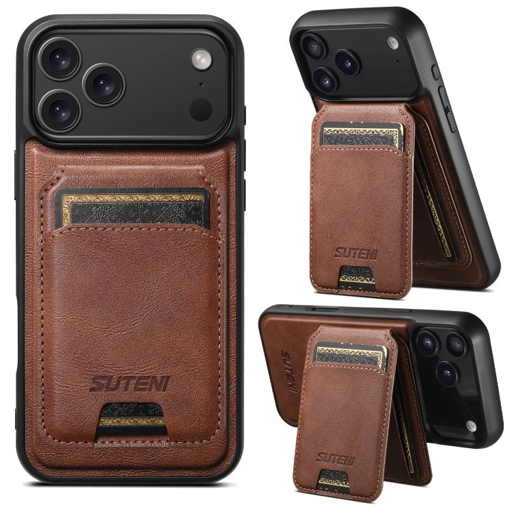 For iPhone 17 Pro Suteni M5 Magnetic Card Bag MagSafe Leather Phone Case(Brown) - iPhone 17 Pro Cases by Suteni | Online Shopping UK | buy2fix