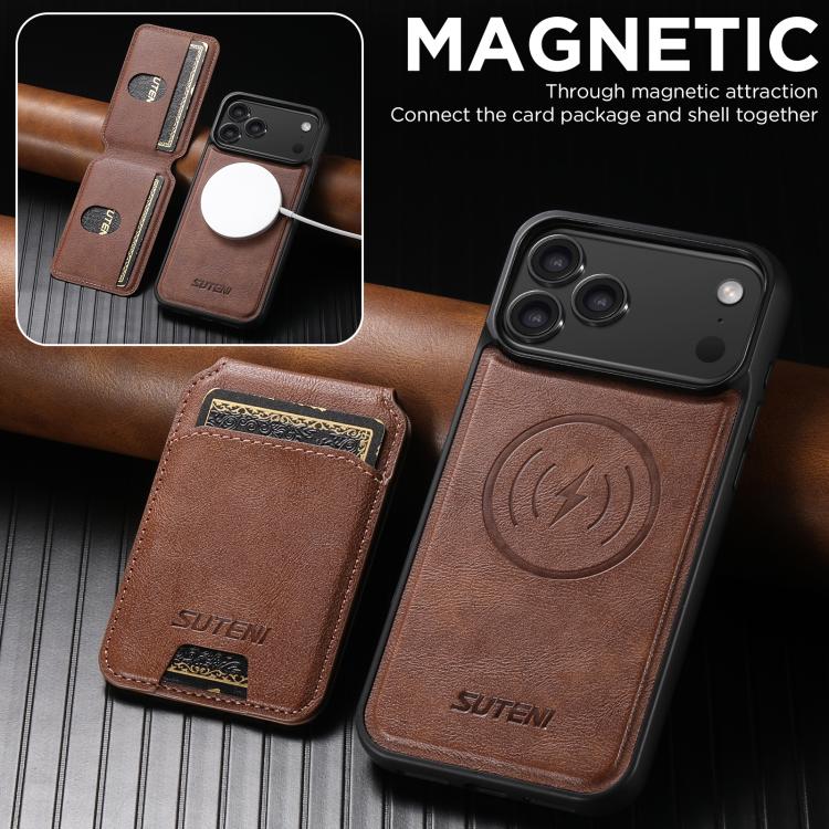 For iPhone 17 Pro Suteni M5 Magnetic Card Bag MagSafe Leather Phone Case(Brown) - iPhone 17 Pro Cases by Suteni | Online Shopping UK | buy2fix